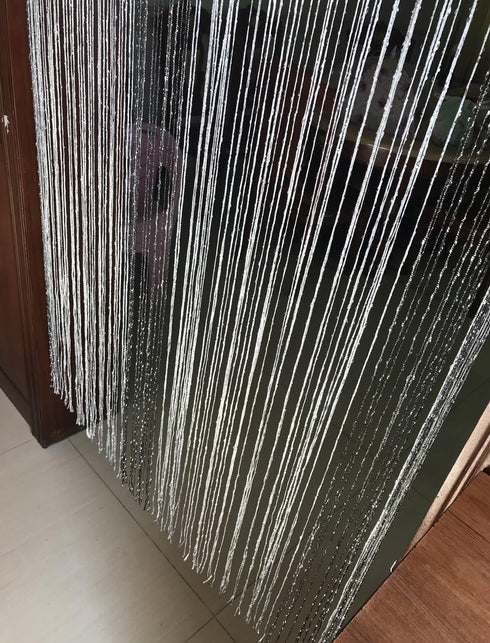 1x2 M Door String Curtain, Rare Flat Thread Fringe Window Panel (Black & Grey) - Cute Strip Tassel for Room Divider