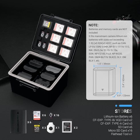 JJC LP-E6 EN-EL15C NP-W235 FZ100 16 6 3 2 Camera Battery and Memory Card Case with Labels,DSLR SLR Battery Organizer