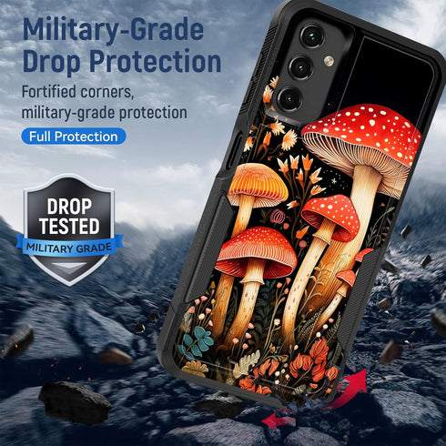Galaxy A14 5G Case, Rugged Dual Layer Hybrid Shockproof Hard PC + Soft Silicone Protective Case, Mushrooms Forest