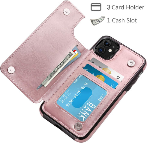 HianDier Wallet Case for iPhone 11 6.1-inch, Slim Protective Case with Credit Card Slot Holder, Rose Gold