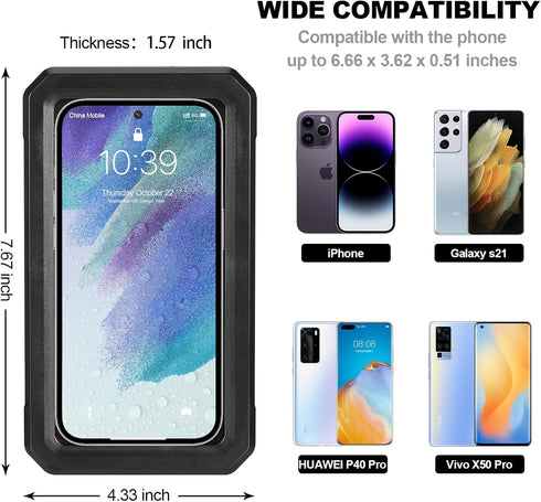 Waterproof Shower Phone Holder Wall Mounted 360°Rotation Anti Fog HD High Sensitivity Touch Screen Phone Case for Bathroom Bathtub Kitchen Mirror with 4" to 7" Cell Phone (Black)