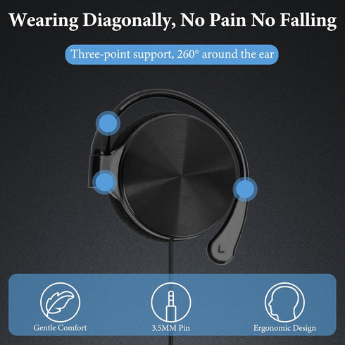 GEEKRIA Wired Clip On Ear Headphones, Portable Hook On with Microphone, Compatible with Android, MAC, Windows