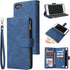 UEEBAI Wallet Case for iPhone 7 Plus, Premium Vintage PU Leather with Magnetic Closure, Zipper Pocket, Blue