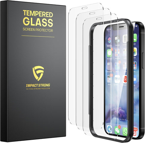 ImpactStrong Shatterproof Tempered Glass Screen Protector for iPhone 12 / 12 Pro, Easy Installation Frame, Bubble Free