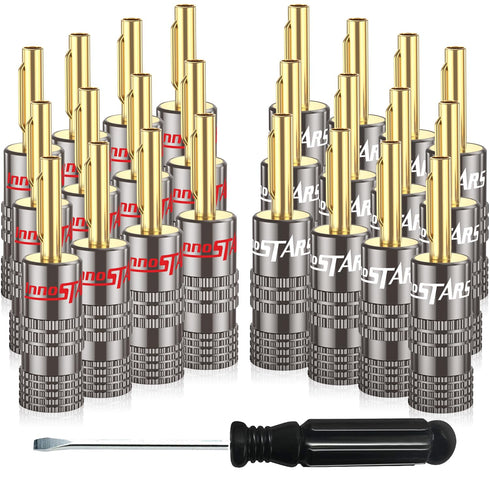 Banana Plugs for Speaker Wire, 12 Pairs (24 Pcs), 24K Gold Plated Connectors with Screwdriver