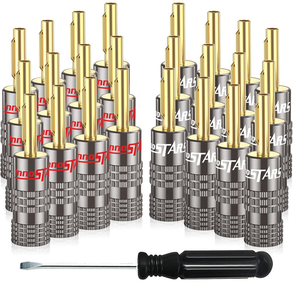 Banana Plugs for Speaker Wire, 12 Pairs (24 Pcs), 24K Gold Plated Connectors with Screwdriver