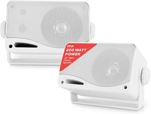 Pyle 3-Way Weatherproof Outdoor Speaker Set, 3.5 Inch 200W Pair of Marine Grade Mount Speakers - PLMR24 (White)