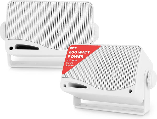 Pyle 3-Way Weatherproof Outdoor Speaker Set, 3.5 Inch 200W Pair of Marine Grade Mount Speakers - PLMR24 (White)