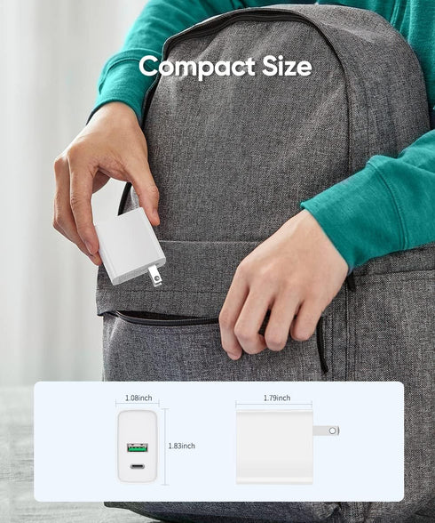 USB C Wall Charger PD 20W, Dual Port Power Delivery Fast Charge Block Plug Adapter for iPhone 15/14/13/12/11/Pro Max,