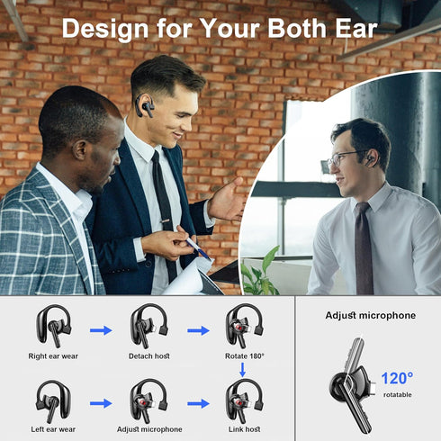 IAMJOY Headset V5.4 14 140H Bluetooth Dual-Mic Wireless Bluetooth Earpiece Noise Canceling Hands-Free Headphones Hours
