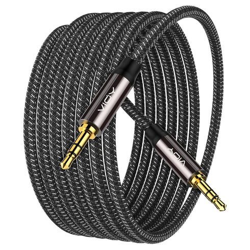 VIOY Aux Cable (100 ft), 3.5 mm Male to Male Braided Auxiliary Cord for Headphone, Smartphone, Home/Car Stereo, and