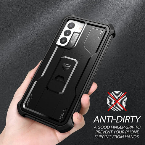 Dexnor Heavy Duty Case for Samsung Galaxy S21 FE 5G, Built-in Screen Protector and Kickstand, Black