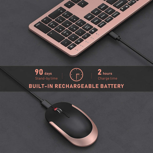 seenda Rechargeable Wireless Keyboard Mouse Combo - Full Size Cordless Keyboard & Mouse with Built-in Lithium Battery