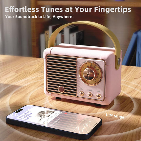 Caulikine Retro Bluetooth Speakers Birthday Gifts for Girls Small Cute Pink Portable Wireless Speaker Gift Ideas