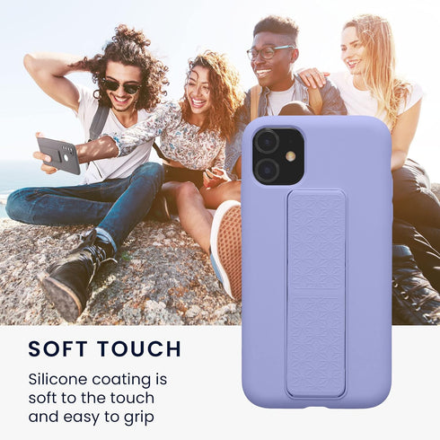 kwmobile 11 Case Compatible with Apple iPhone - Case with Hand Strap and Stand Soft TPU Silicone Coating - Lavender