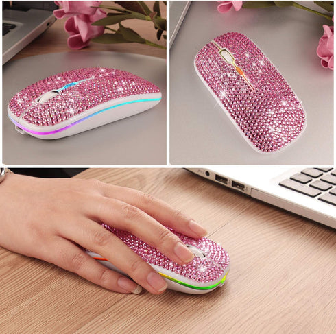 Bling Dazzling Bluetooth Mouse, 2.4GHz Rechargeable Wireless Slim Mouse with USB Receiver, Great Gift for Her