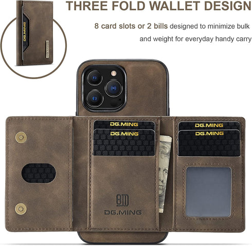 SZHAIYU 2 in 1 Detachable Back Cover Wallet Case for iPhone 13 Pro Max, Slim Leather Pocket, 6.7'' (Coffee)