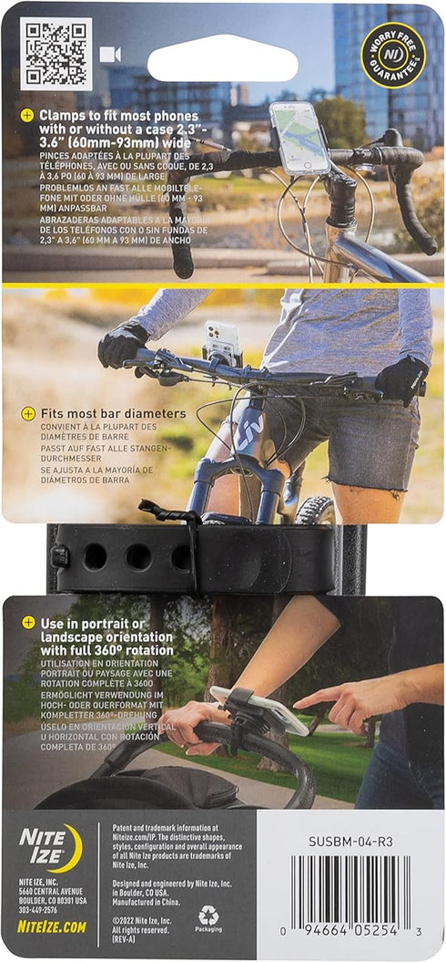 Nite Ize Squeeze Rotating Smartphone Bar Mount, Universal Phone Mount for Bike Handlebar with Mounting Strap