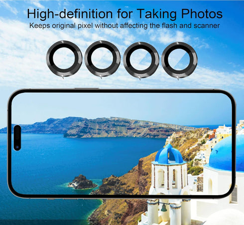 iPhone 12 Pro, 12 Mini Camera Lens Protector - 2 Sets Tempered Glass Cover with Metal Ring, Case Friendly (Black)