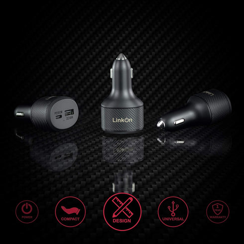 LinkOn 112W USB C Car Charger with 90W PD3.0 and 18W QC3.0 Ports for MacBook, Dell XPS, iPhone, and More