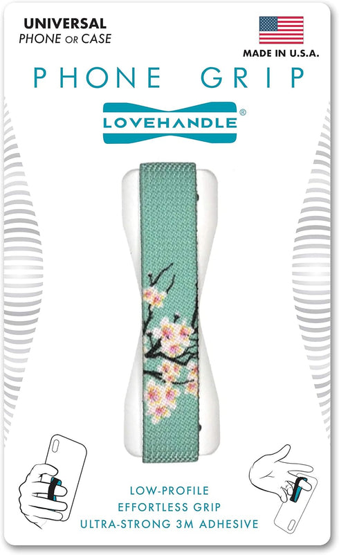 LOVEHANDLE Universal Phone Grip - Cherry Blossom Design Elastic Strap with White Base for Most Smartphones,