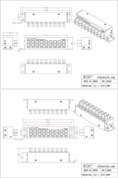 HCDC HD062 8 Output DC Power Distribution Block Module for 15/30/45A Connections