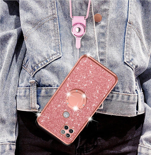 Moto One 5G Ace Case, Glitter Cute Soft Cover with Ring Kickstand, Shockproof Protective Phone Case for Motorola G