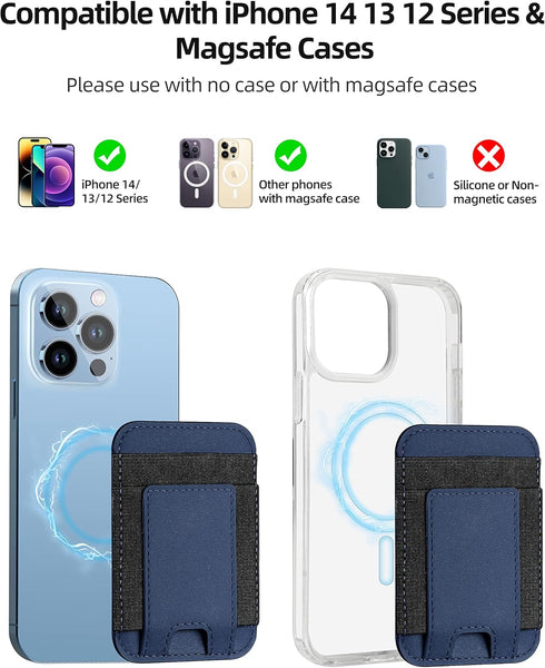 Upgraded Magsafe Wallet, Strongest Magnetic Wallet for iPhone with 2 Card Slots, Vegan Leather, Fit 7 Cards, Navy Blue