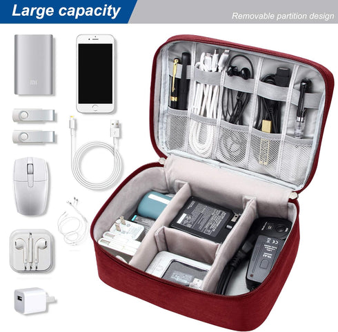 Electronics Organizer Travel Bag, Waterproof Storage Case for Cables, Chargers, Phone, USB, SD Cards, Black