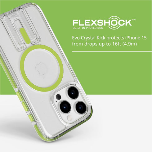 Tech21 Evo Crystal Kick Case for iPhone 15 Pro - Compatible with MagSafe - Impact Protection Case - Lime