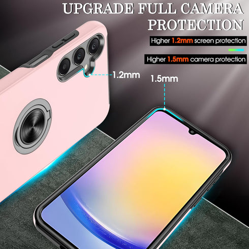 Samsung Galaxy A15 5G Case with 2 Screen Protectors, 360° Magnetic Ring Holder Kickstand Phone Case (Pink)