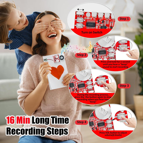JRGKJCP Sound Module, 16MB Push Button & Magnetron Activated Recordable Voice Sound Chip Module for Greeting Cards