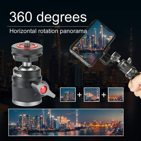 Mini Ball Head with 1/4" Hotshoe Mount Adapter, 360° Rotatable Aluminum Tripod Head for DSLR Cameras