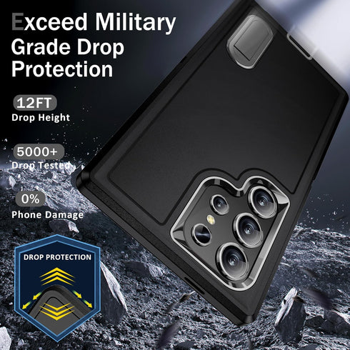 BaHaHoues Shockproof Case for Samsung Galaxy S24 Ultra, Black, with Built-in Kickstand Military Grade Protection