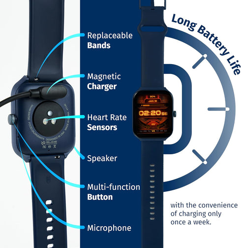 SLIDE Fitness Smartwatch for Men & Women (Blue), Bluetooth 5.3, Alexa-Enabled, 1.95” HD Screen, IP68 Waterproof, 100