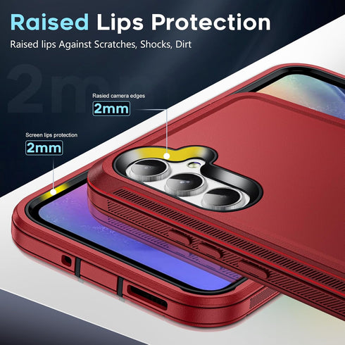 LeYi Samsung A54 5G Case with 2 PCS Screen Protector, Heavy Duty 3 in 1 Military Grade Shockproof Cover (Red+Black)
