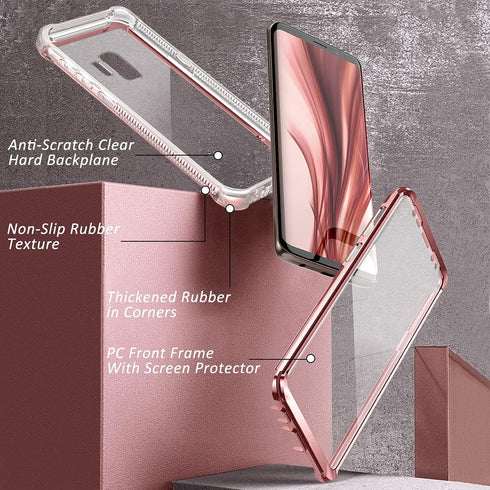 Dexnor Compatible Samsung Galaxy S9 Case with Screen Protector, Rugged 360 Full Body Shockproof Cover - Metallic Pink