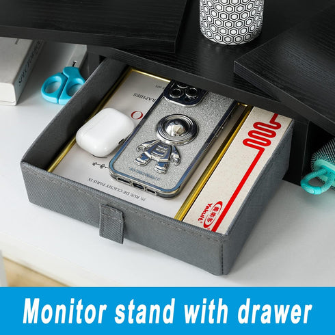 TEAMIX Dual Monitor Stand Riser with Drawer, Adjustable Length and Angle, 37 inch Long Monitor Riser for 2 Monitors
