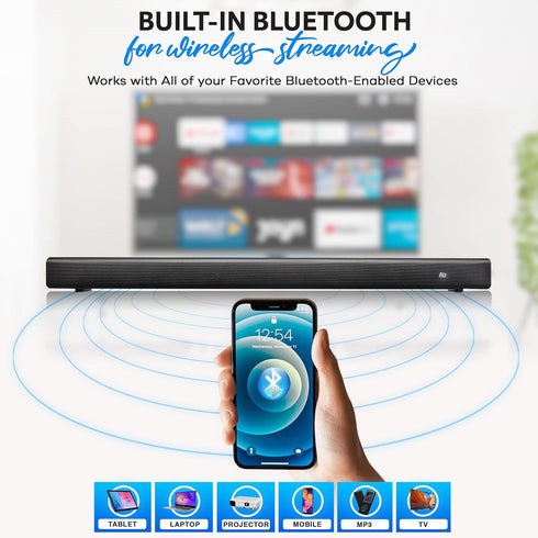 Pyle TV Speaker, Quality Audio Soundbar with Bluetooth, Support 4K & HDMI TVs, Wall Mountable, 32" with Remote Control