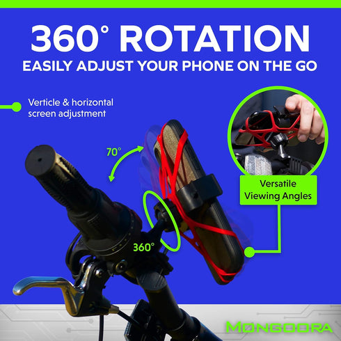 Mongoora 3 Bike & Motorcycle Phone Mount - GPS Cell Phone Holder for Bicycle Handlebar - Easy to Install Bike