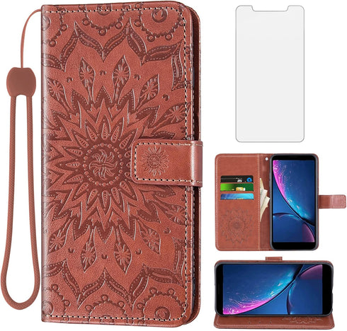 Hot Pepper Serrano 3 Wallet Case with Tempered Glass, Leather Flip Cover, Card Holder, Stand - Brown for A95B A95C A95J.