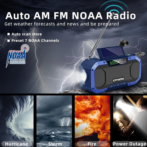 Emergency Radio Hand Crank Solar Power - Portable AM FM NOAA Weather Radio with 5000mAh Rechargeable Battery