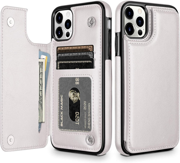HianDier Wallet Case for iPhone 12 Pro MAX, 5G 6.7-inch Slim Protective Flip Folio with Credit Card Slot, White