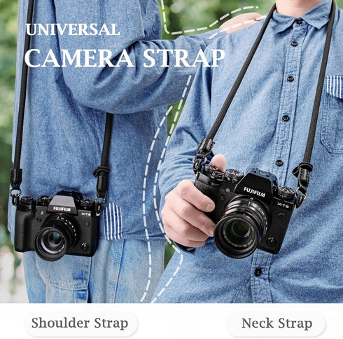 Camera Strap Rope, Neck and Shoulder Strap for Fujifilm X100VI X100V XS20 XT5, Canon EOS R6 R10, Nikon D850 - Black