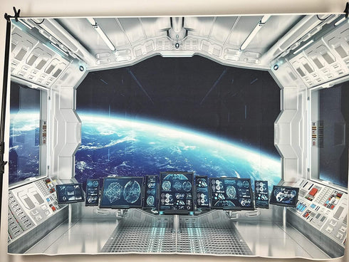 Leyiyi 5x3ft Spaceship Interior Backdrop, 3D Universe Workshop Photo Background for Kids Birthday Portrait