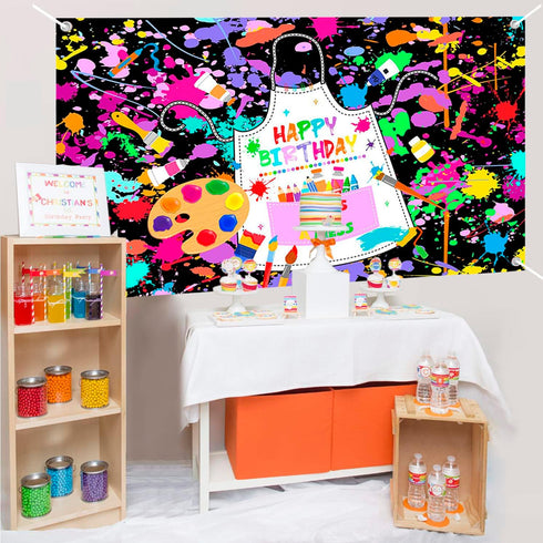 Mocsicka Art Paint Birthday Banner for Kids - Colorful Graffiti Splatter Art Photography Background