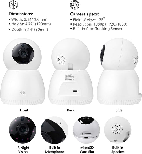 Scope Indoor 1080p HD Smart Auto-Tracking Security Camera, White, Motion Only