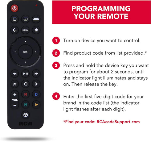 RCA 3-Device Universal Rechargeable Streaming Remote Control for TV, Audio, Soundbar, Streaming Devices, Ultra-Slim