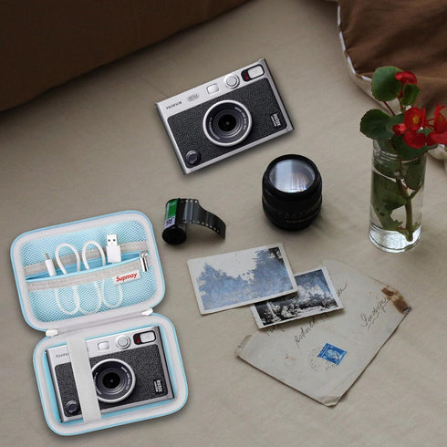 Hard Carrying Case for Fujifilm Instax Mini EVO Instant Camera, Travel Storage Case with Mesh Pocket, Blue
