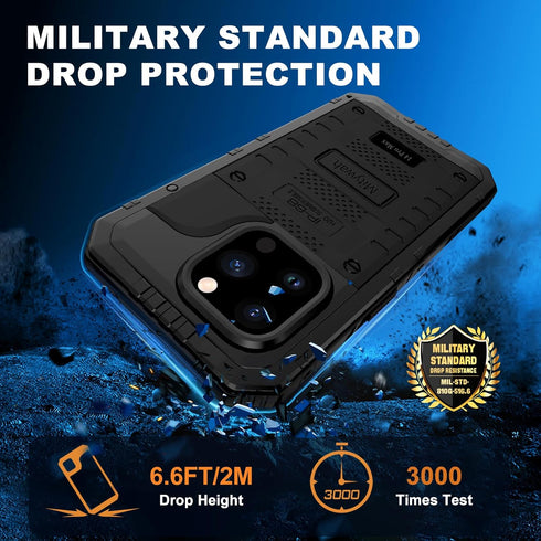 Mitywah iPhone 14 Pro Max Waterproof Case, Heavy Duty Metal with Built-in Screen Protector, Military Grade Drop